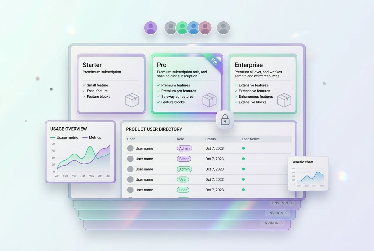 SaaS-dashboard met abonnementen, een gebruiksgrafiek en gescheiden klantomgevingen